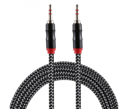 Cablu Audio 3.5 mm la 3.5 mm OEM Nylon Weave, 2 m, Negru, Bulk 