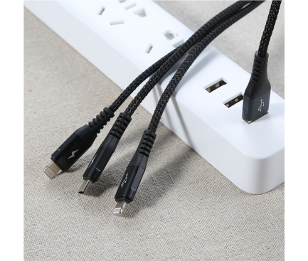 Cablu Date si Incarcare USB la Lightning - USB la USB Type-C Benks, 1.5 m, Negru