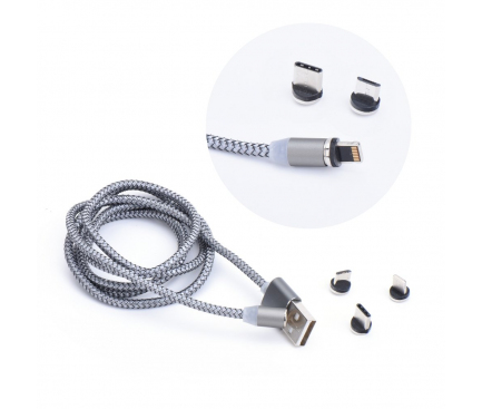 Cablu Incarcare USB la Lightning - USB la MicroUSB - USB la USB Type-C OEM Magnetic, 1 m, Argintiu, Blister 