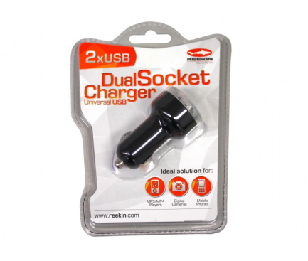 Incarcator Auto USB Reekin, 2 X USB, Negru, Blister 