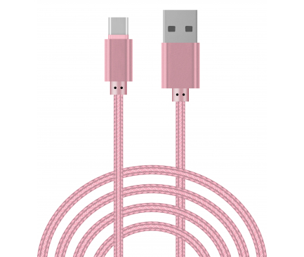 Cablu Date si Incarcare USB la MicroUSB OEM Woven, 2 m, Roz, Bulk 