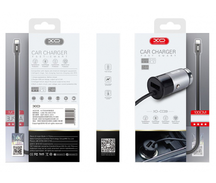 Incarcator Auto cu fir USB Tip-C XO Design 3.1A, 1 X USB, Argintiu, Blister 