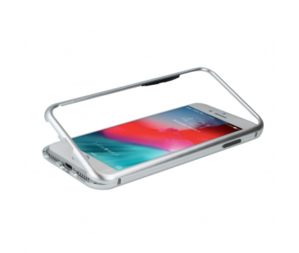 Husa Aluminiu OEM Magnetic Frame Hybrid cu spate din sticla pentru Apple iPhone 6 / Apple iPhone 6s, Argintie, Bulk 