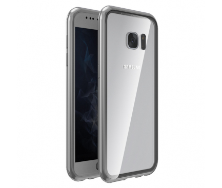 Husa Aluminiu OEM Magnetic Frame Hybrid cu spate din sticla pentru Samsung Galaxy S7 G930, Argintie, Bulk 