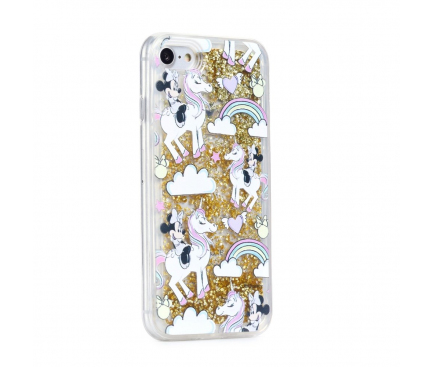 Husa TPU Disney Minnie Mouse 037, Liquid Glitter, Pentru Apple iPhone X, Aurie, Blister 