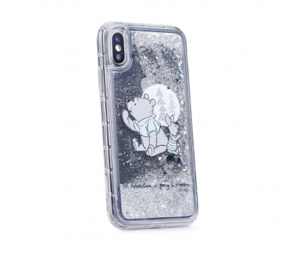 Husa TPU Disney Winnie The Pooh 008, Liquid Glitter, Pentru Apple iPhone X, Argintie, Blister 