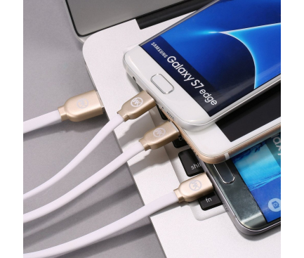 Cablu Date si Incarcare USB la Lightning - USB la MicroUSB - USB la USB Type-C WK-Design, WDC-010, 1 m, Alb, Blister 