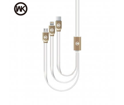 Cablu Date si Incarcare USB la Lightning - USB la MicroUSB - USB la USB Type-C WK-Design, WDC-010, 1 m, Alb, Blister 