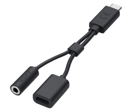 Adaptor Audio USB Type-C la 3.5 mm cu Port de incarcare USB Type-C Sony Xperia XZ3, Negru, Bulk 