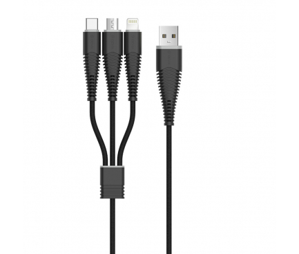Cablu Date si Incarcare USB la Lightning - USB la MicroUSB - USB la USB Type-C DEVIA, 1.2 m, Negru, Blister 