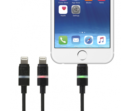 Cablu Date si Incarcare USB la Lightning Gecko Smart Led, 1.2 m, Negru, Blister GG100104 