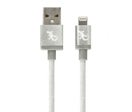 Cablu Date si Incarcare USB la Lightning Gecko Metallic, 1.2 m, Argintiu, Blister GG100123 