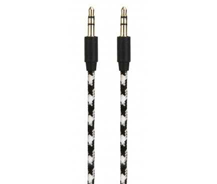 Cablu Audio 3.5 mm la 3.5 mm Gecko, 1 m, Alb - Negru, Blister GG100086 