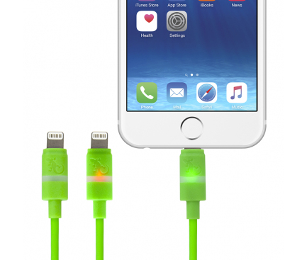 Cablu Date si Incarcare USB la Lightning Gecko Smart Led, 1.2 m, Verde, Blister GG100106 
