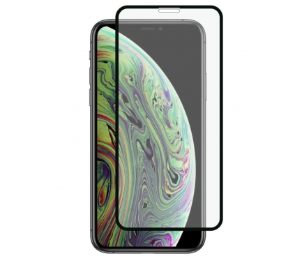 Folie Protectie Ecran Mr. Monkey Glass Apple iPhone X, Sticla securizata, Full Face, Full Glue, Strong HD, Neagra, Blister 
