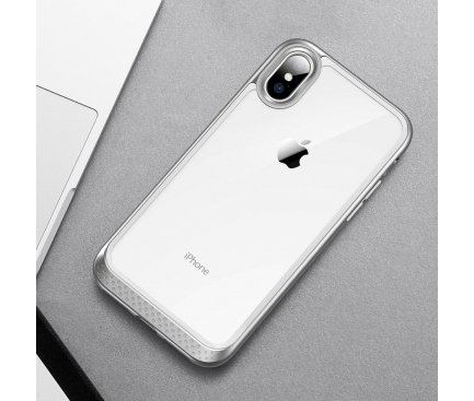 Husa Plastic - TPU ESR Bumper Hoop Lite pentru Apple iPhone X / Apple iPhone XS, Argintie - Transparenta, Blister 