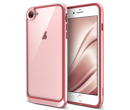 Husa Plastic - TPU ESR Bumper Hoop Lite pentru Apple iPhone 7 / Apple iPhone 8, Roz Aurie - Transparenta, Blister 