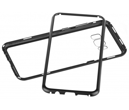 Husa Aluminiu OEM Magnetic Frame Hybrid cu spate din sticla pentru Samsung Galaxy S8 G950, Neagra, Bulk 