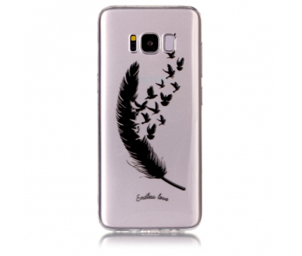 Husa TPU OEM Birds Feathers Samsung Galaxy S8 G950, Neagra - Transparenta, Bulk 