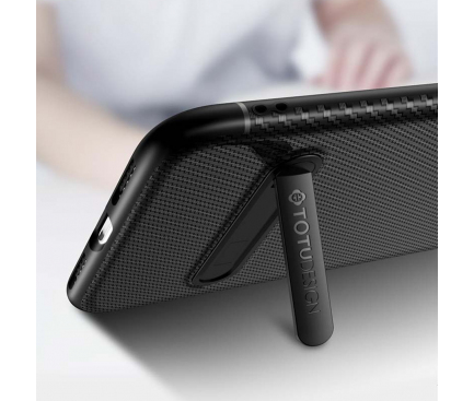 Husa TPU Totu Design Slim Carbon pentru Apple iPhone X / Apple iPhone XS, Neagra, Blister 