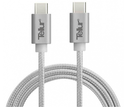Cablu Incarcare USB Type-C la USB Type-C Tellur Woven, 1 m, Argintiu, Blister TLL155181 
