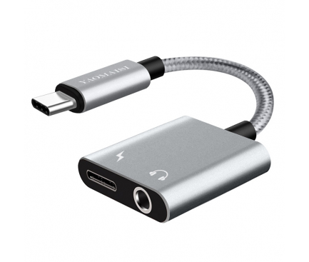 Adaptor Audio USB Type-C la 3.5 mm Yaomaisi Q17, port incarcare USB Type-C, Argintiu, Blister 
