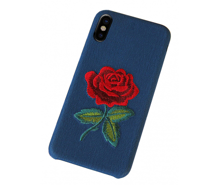 Husa OEM Blooming Rose pentru Apple iPhone X / Apple iPhone XS, Albastra - Multicolor, Bulk 