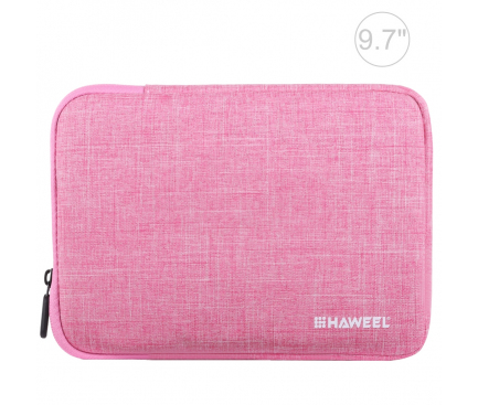 Husa Textil Haweel pentru Tableta 9.7 inci, Dimensiuni interioare 260 x 190 mm, Waterproof, Roz, Bulk 