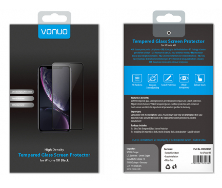 Folie Protectie Ecran Vonuo pentru Apple iPhone XR, Sticla securizata, Full Face, Neagra, Blister VO-090501021 