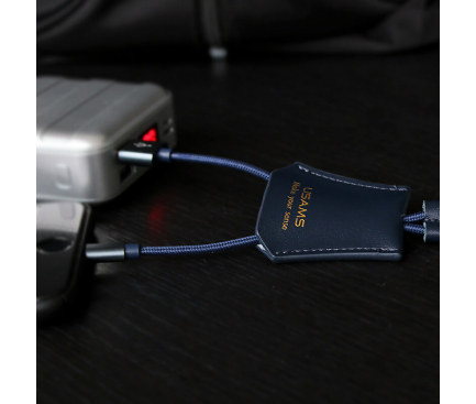 Cablu Date si Incarcare USB la Lightning Usams SJ117, 0.25m, Albastru, Blister 