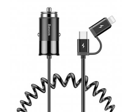 Incarcator Auto cu cablu Lightning - USB Tip-C Baseus, 1 X USB, Negru, Blister 