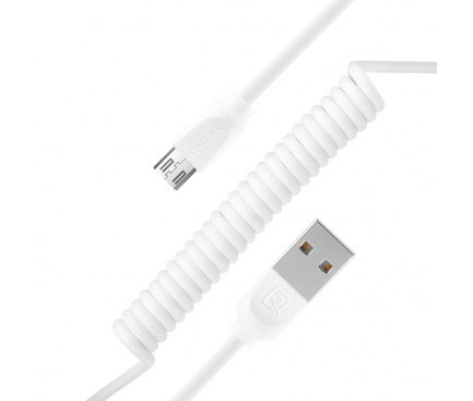 Cablu Date si Incarcare USB la MicroUSB Remax RC-117m Radiance  Pro, Spiralat, 1 m, Alb, Blister 
