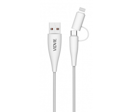Cablu Date si Incarcare USB la Lightning - USB la MicroUSB VIDVIE CB415, 1 m, Alb, Blister 