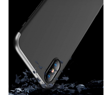 Husa Plastic OEM Full Cover pentru Apple iPhone XS Max, Argintie - Neagra, Bulk 