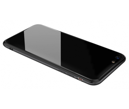 Husa TPU OEM cu spate din sticla pentru Apple iPhone 6 Plus / Apple iPhone 6s Plus, Neagra, Bulk 