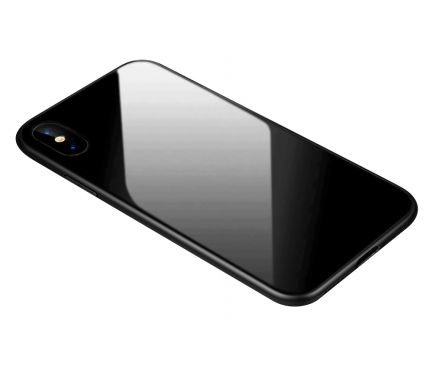 Husa TPU OEM cu spate din sticla pentru Apple iPhone XR, Neagra, Bulk 