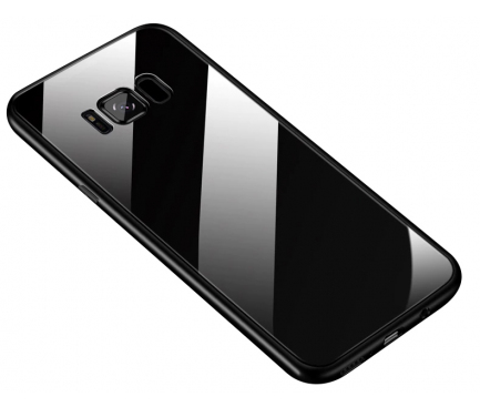 Husa TPU OEM cu spate din sticla pentru Samsung Galaxy S8 G950, Neagra, Bulk 