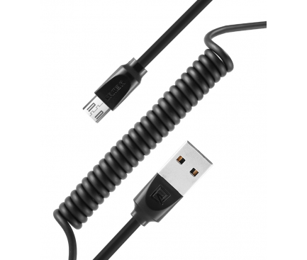 Cablu Date si Incarcare USB la MicroUSB Remax Radiance Pro, Spiralat, 1 m, Negru, Blister 