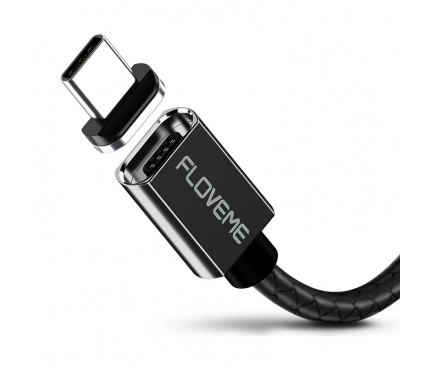 Cablu Incarcare USB la USB Type-C Floveme Magnetic, 3A, 1 m, Negru, Blister 