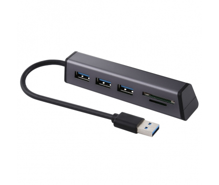 Hub USB Orico cu 3 porturi USB 3.0 si cititor card OEM, Negru, Blister