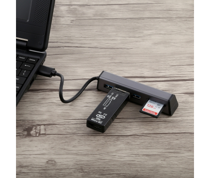 Hub USB Orico cu 3 porturi USB 3.0 si cititor card OEM, Negru, Blister