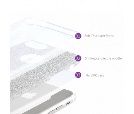 Husa TPU OEM Glitter Shine pentru Samsung J6 Plus (2018) J610, Argintie, Bulk 