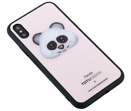 Husa Plastic - TPU Totu Design cu spate din sticla Panda pentru Apple iPhone X / Apple iPhone XS, Multicolor, Blister 