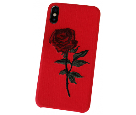 Husa Piele - TPU OEM Blooming Rose pentru Apple iPhone X / Apple iPhone XS, Rosie - Multicolor, Bulk 