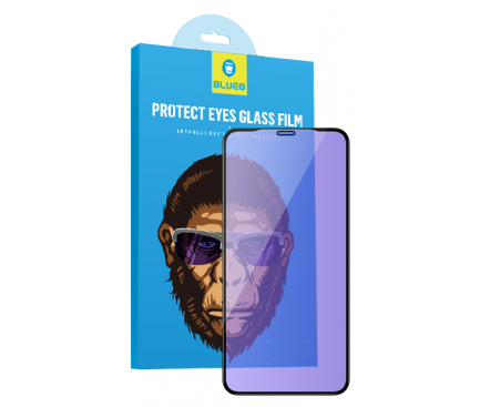 Folie Protectie Ecran Mr. Monkey Glass pentru Apple iPhone XR, Sticla securizata, Full Face, Full Glue, Strong Anti-Blue, Neagra, Blister 