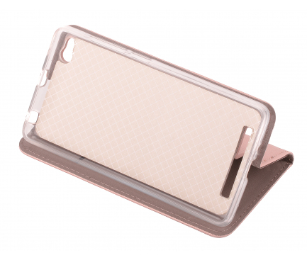 Husa Piele OEM Smart Magnet pentru Samsung J6 Plus (2018) J610, Roz Aurie, Bulk 
