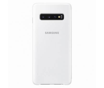 Husa Textil Samsung Galaxy S10 G973, Led View, Alba EF-NG973PWEGWW
