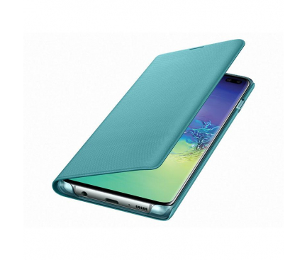 Husa Textil Samsung Galaxy S10+ G975, Led View, Turquoise, Blister EF-NG975PGEGWW 