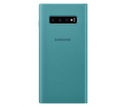 Husa Textil Samsung Galaxy S10+ G975, Led View, Turquoise, Blister EF-NG975PGEGWW 