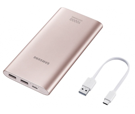 Baterie Externa Powerbank Samsung EB-P1100, 10000mA, Fast Charging, 2 x USB, Port alimentare USB Type-C, Roz EB-P1100CPEGWW